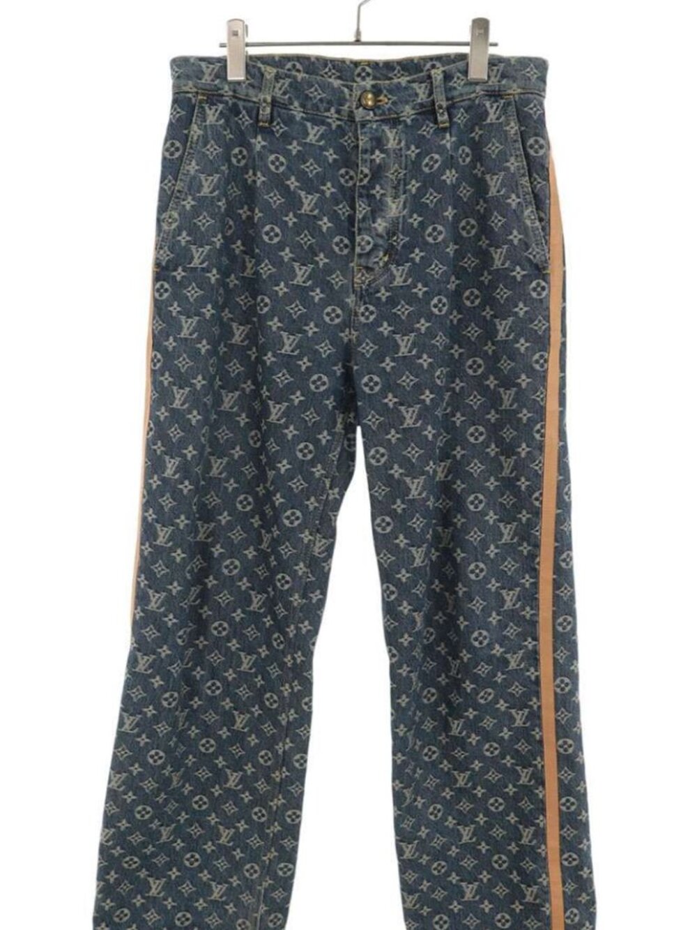 Louis Vuitton Side Leather Line Monogram Denim Pants 30